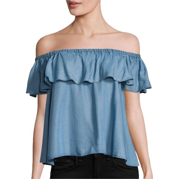 Rebecca Minkoff womens chambray off shoulder X-Small blouse/Top. - Picture 1 of 8
